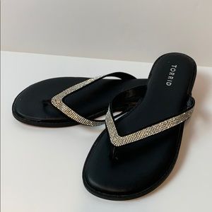 Torrid Black Rhinestone Flip Flop Sandals 8W